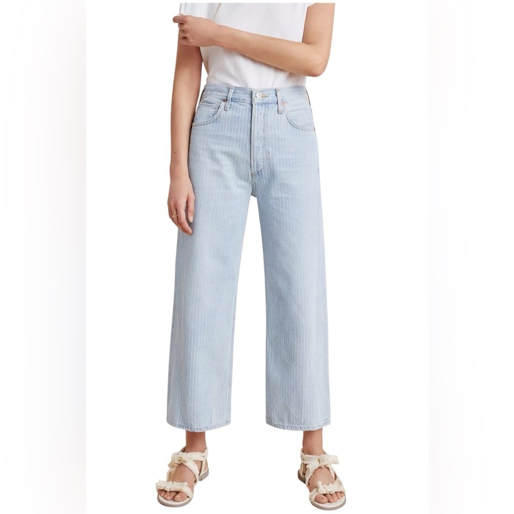 CITIZENS OF HUMANITY Sacha Wide Leg High Rise Crop Laguna Stripe Size 30